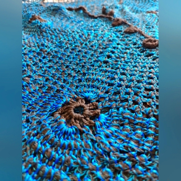 Electric Blue, Vintage Avant Garde Crochet Cardigan. Cottagecore - Picture 8 of 11